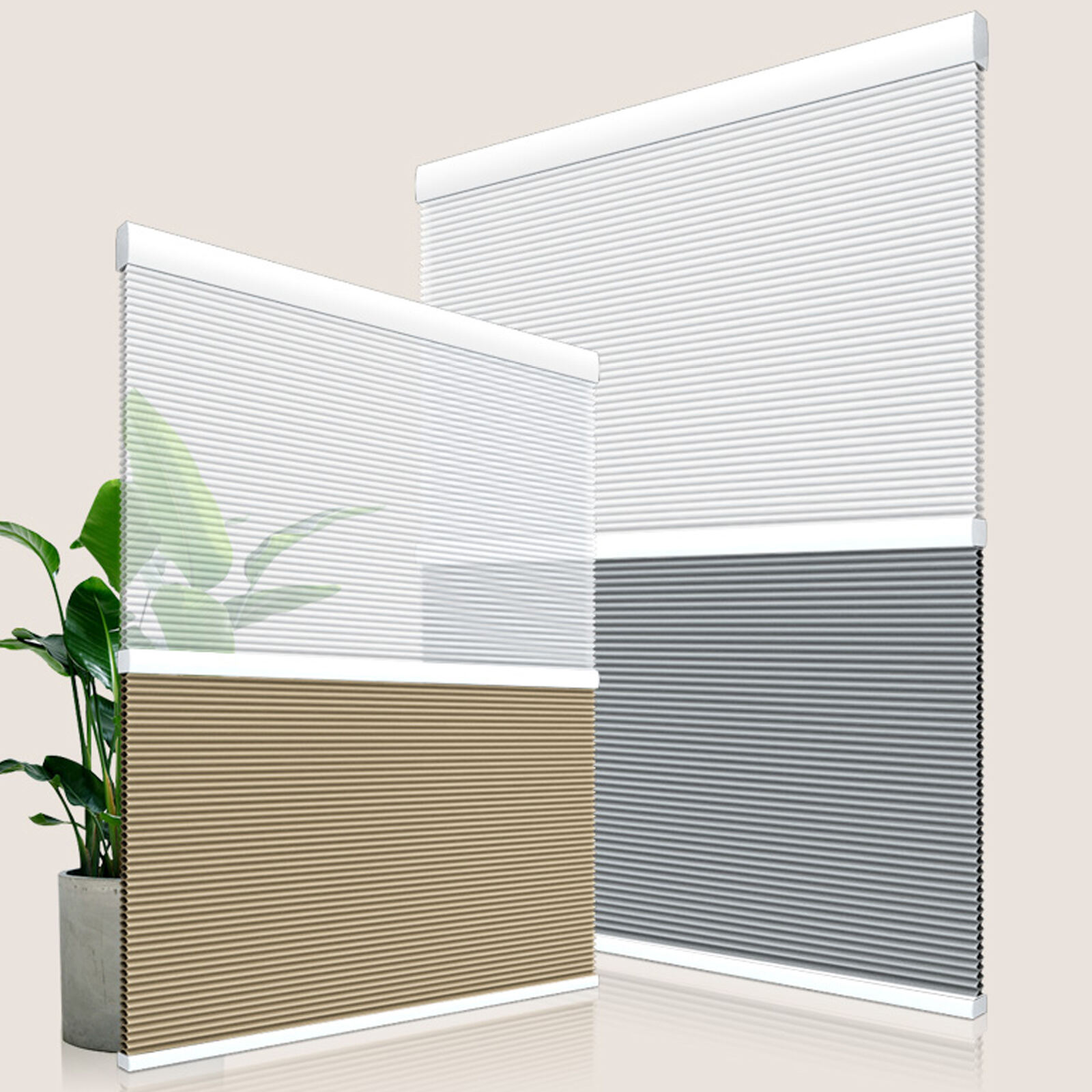 2-in-1 day-night blind: light filtering and blackout panels on one header